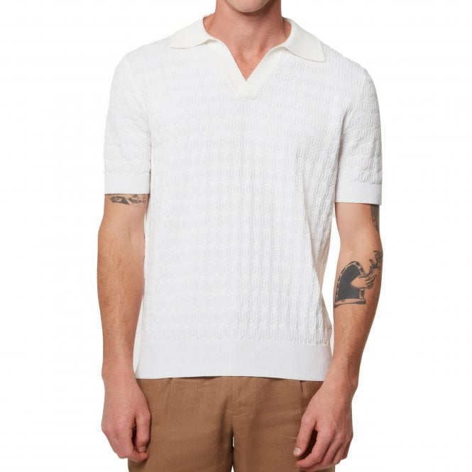 Che Studios Alfred Textured Cutaway Knitted White Polo