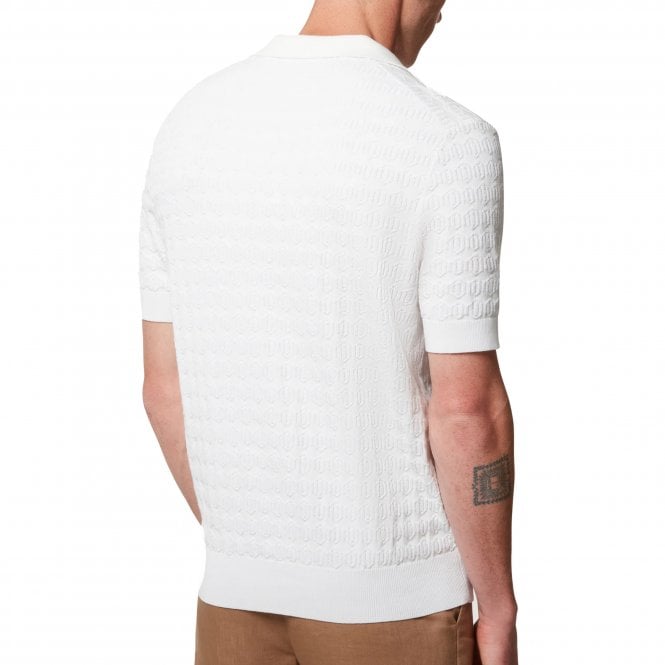 Che Studios Alfred Textured Cutaway Knitted White Polo