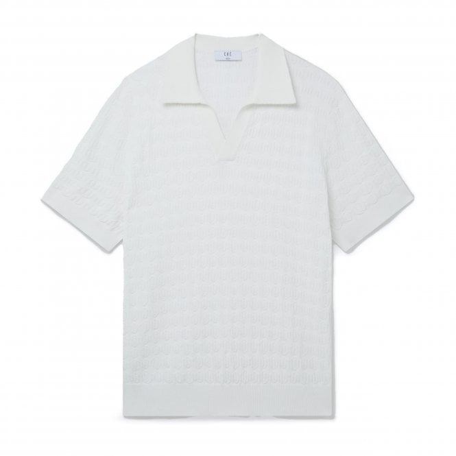 Che Studios Alfred Textured Cutaway Knitted White Polo