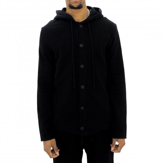 Hannes Roether Herringbone Hooded Button Through Black Jacket