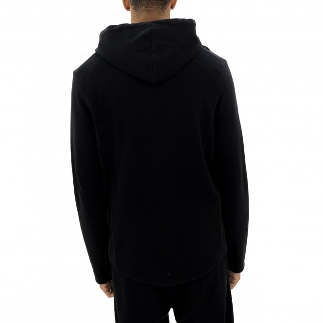 Hannes Roether Herringbone Hooded Button Through Black Jacket