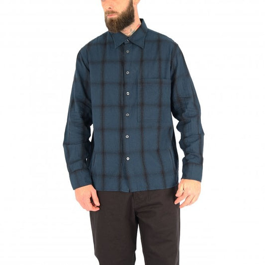 Universal Works Square Pocket Navy Check Shirt