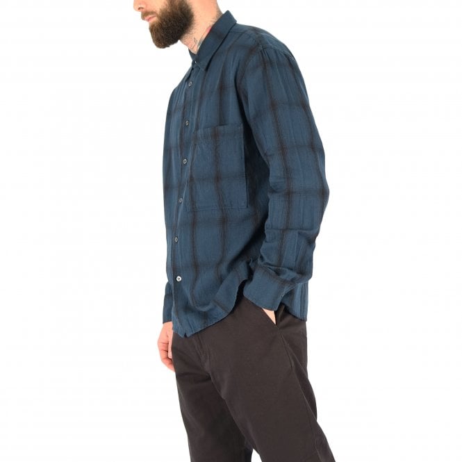 Universal Works Square Pocket Navy Check Shirt