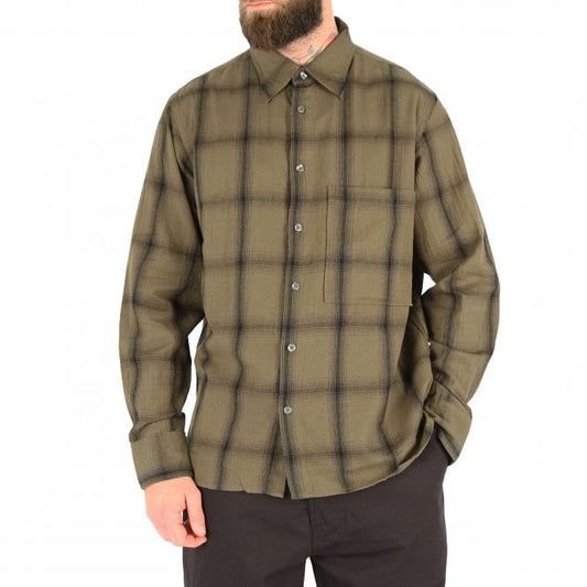 Universal Works Square Pocket Olive Check Shirt