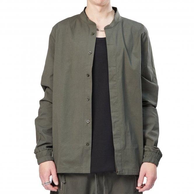 Thom Krom Grandad Nylon Panel Green Shirt