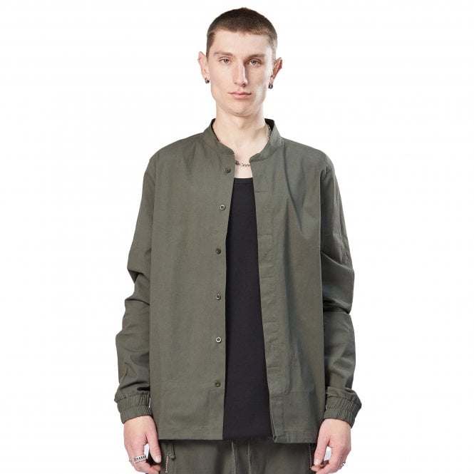 Thom Krom Grandad Nylon Panel Green Shirt