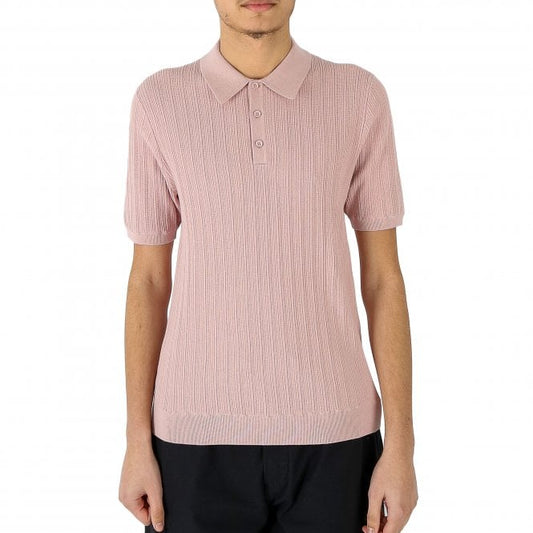 Wax London Naples Vertical Rib Knitted Pink Polo