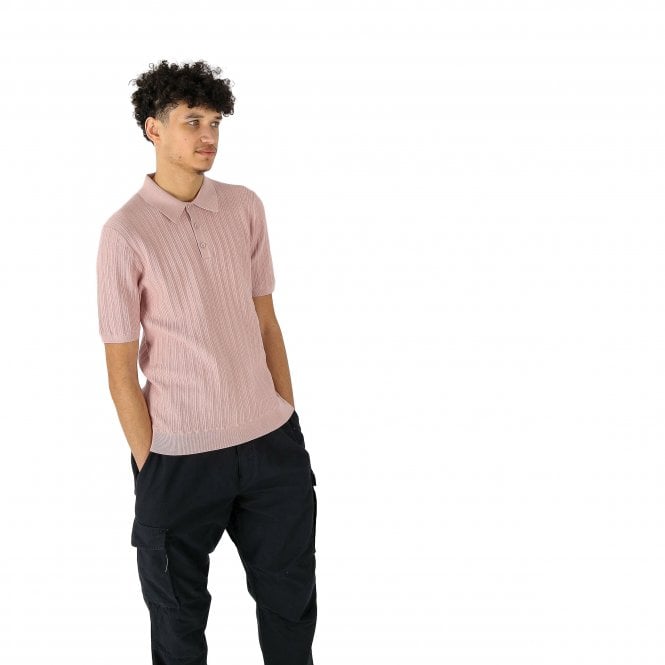 Wax London Naples Vertical Rib Knitted Pink Polo