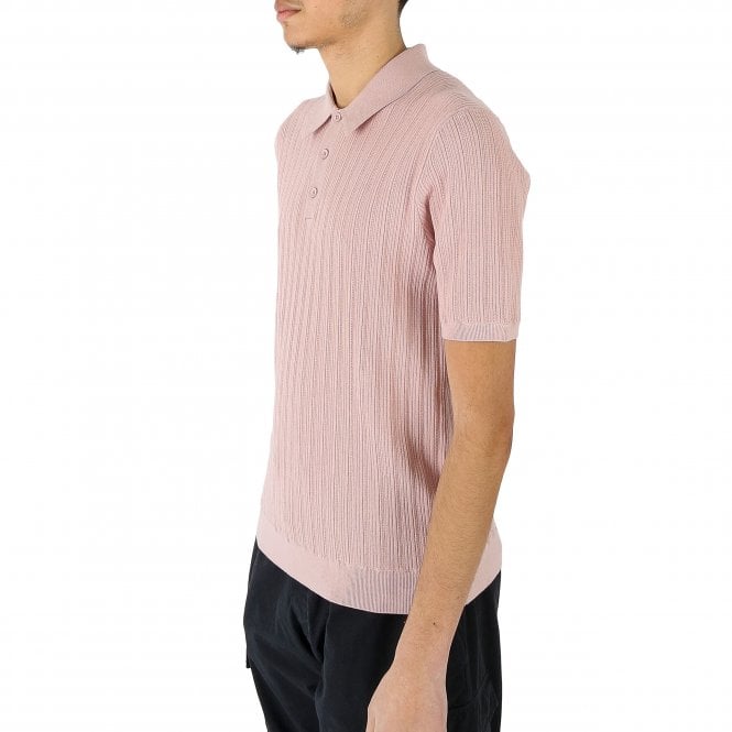 Wax London Naples Vertical Rib Knitted Pink Polo