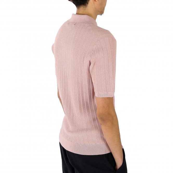 Wax London Naples Vertical Rib Knitted Pink Polo