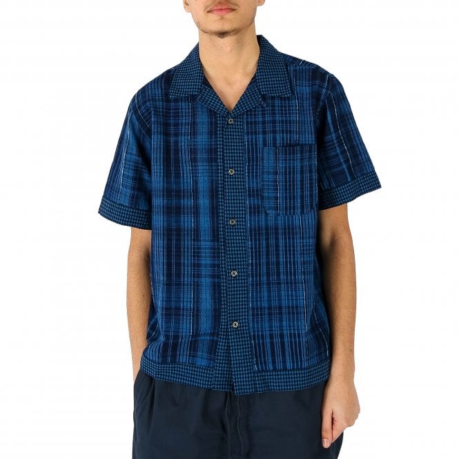 Universal Works Boarder Gingham SS Indigo Shirt