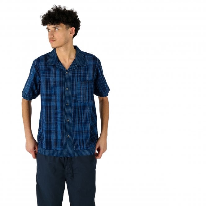 Universal Works Boarder Gingham SS Indigo Shirt