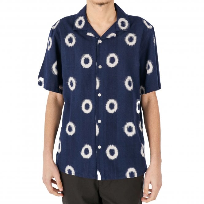 Wax London Dicot Circle Ikat Blue SS Shirt