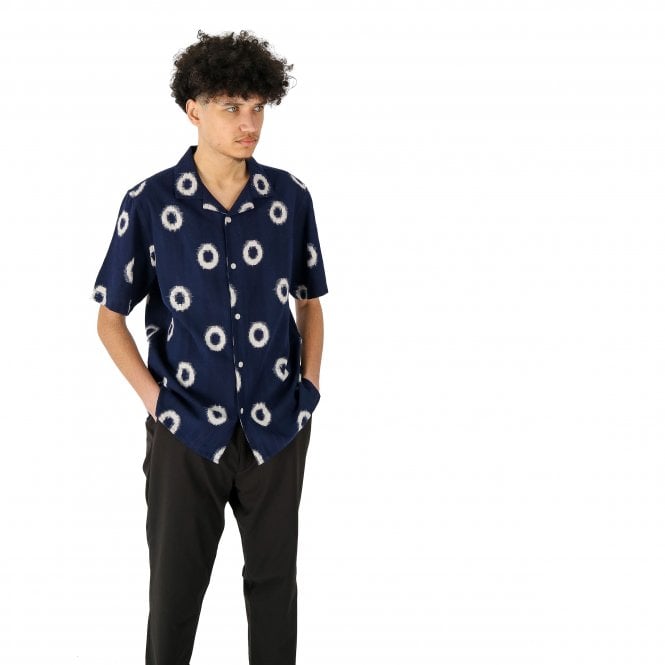 Wax London Dicot Circle Ikat Blue SS Shirt