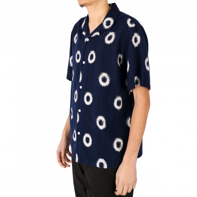 Wax London Dicot Circle Ikat Blue SS Shirt