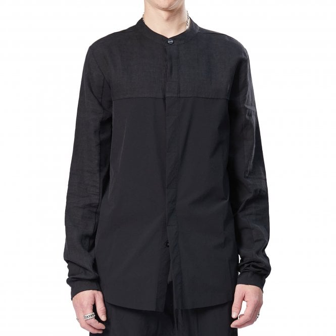 Thom Krom Linen Nylon Black Granddad Shirt