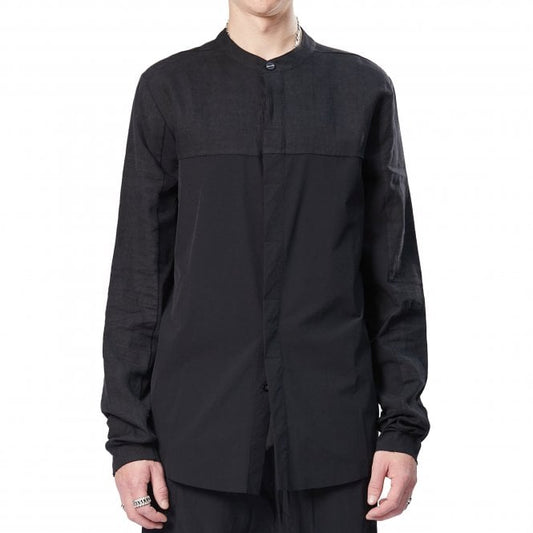 Thom Krom Linen Nylon Black Granddad Shirt