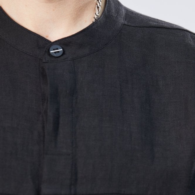 Thom Krom Linen Nylon Black Granddad Shirt