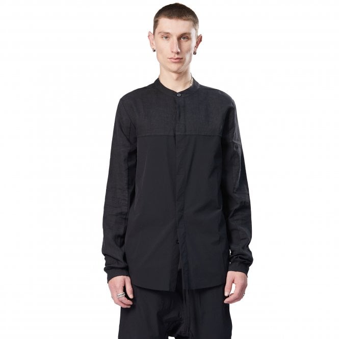 Thom Krom Linen Nylon Black Granddad Shirt