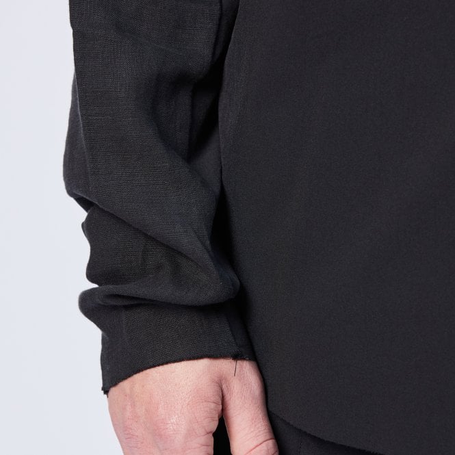 Thom Krom Linen Nylon Black Granddad Shirt