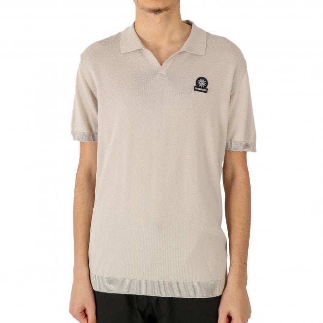 Sandbanks Open Collar Stone Knitted Polo