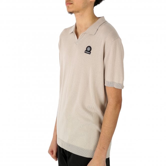 Sandbanks Open Collar Stone Knitted Polo