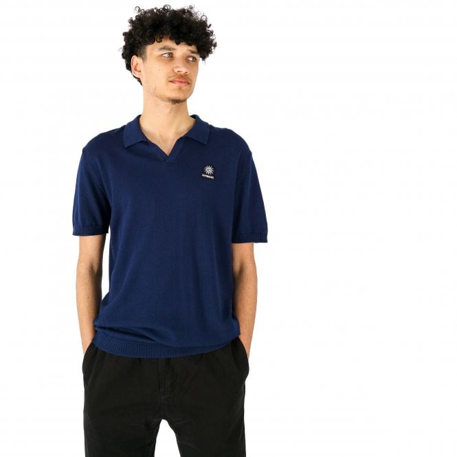 Sandbanks Open Collar Knitted Navy Polo