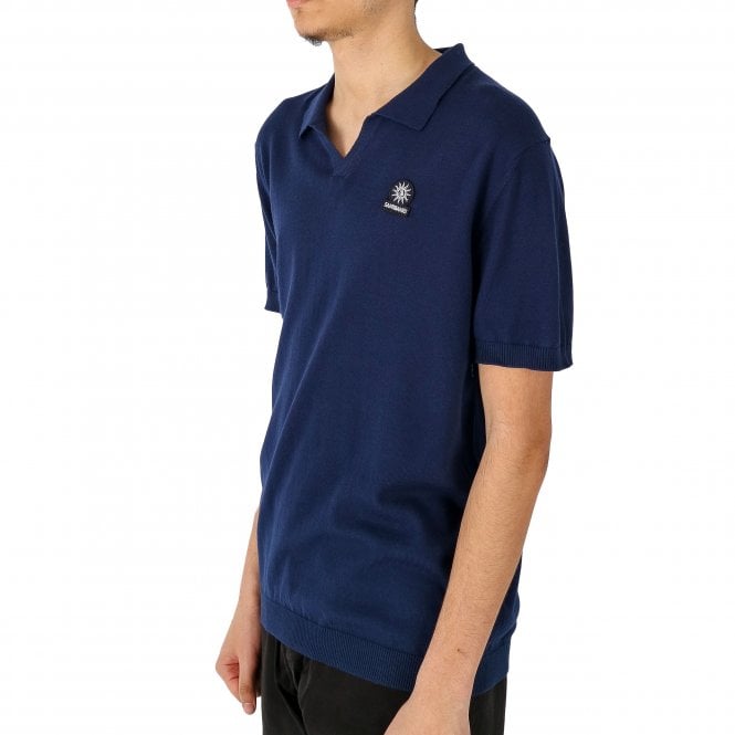 Sandbanks Open Collar Knitted Navy Polo