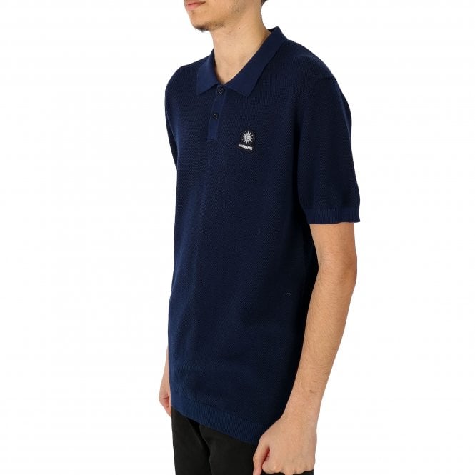 Sandbanks Textured Knitted Navy Polo